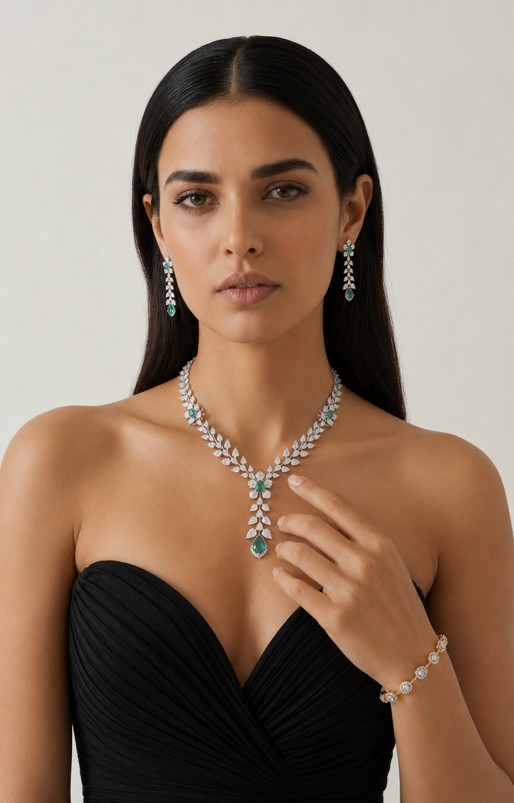 Emerald Drop Diamond Necklace Set